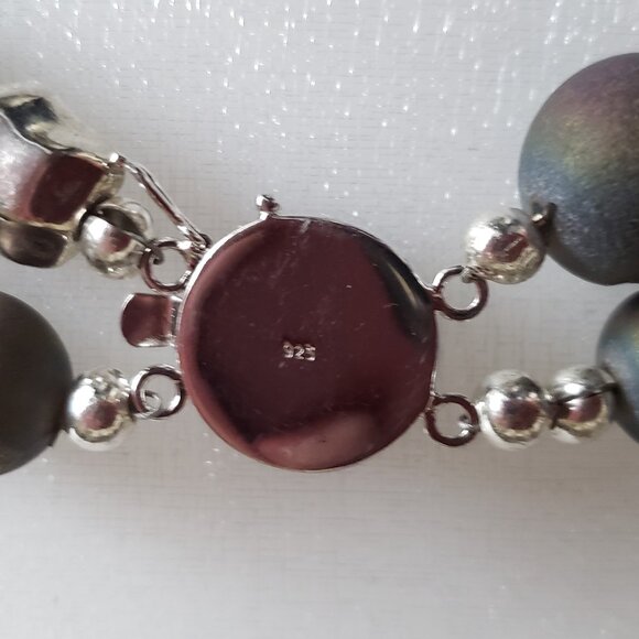 MASSIVE COLORED AGATE NECKLACE WITH GREEN, PURPLE, BLUE TONE BEADS AND SILVER TO - Picture 6 of 8